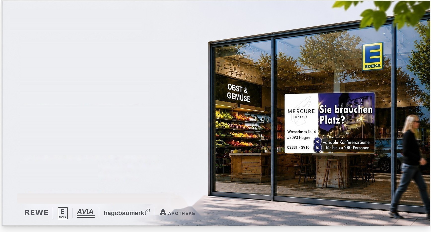Werbung bei Rewe, Edeka und Co. im echten Leben – LED-Werbefläche im Schaufenster